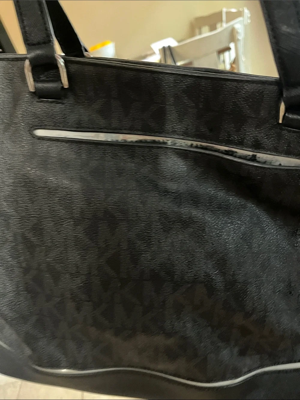 Michael Kors Black Tote with Front Zip Accent and Silver Trim